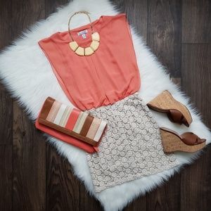 Speechless Coral & Cream Bodycon Dress